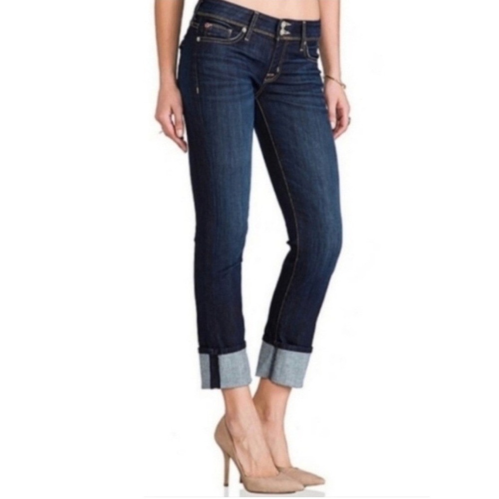 Hudson Ginny Crop‎ Straight With Cuff Low Rise Dark Wash Jeans Size 24